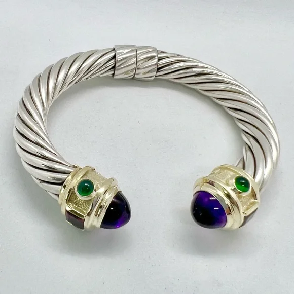 David Yurman 10mm 14K Gold, Sterling Silver Multicolor Renaissance Cuff Bracelet - Picture 2 of 16